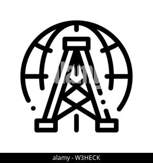 Oil-Derrick Planet Problem Vector Thin Line Icon Stock Vector