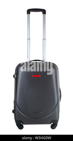 suitcase with long telescopic handle isolated on white background Stock Photo