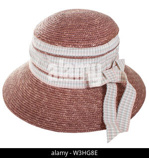 brown straw bowler hat. Summer cap isolated on white background Stock Photo
