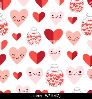 Lovely vector seamless festive pattern of funny hearts on a white background. Pattern for the design of wallpaper, fabric or packaging. Stock Vector