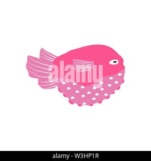 Underwater creature, pink fish isolated on white, marine animals for fabric, textile, wallpaper, nursery decor, prints, childish background. Vector Stock Vector