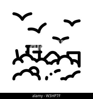 Building Smog And Birds Vector Thin Line Icon Stock Vector
