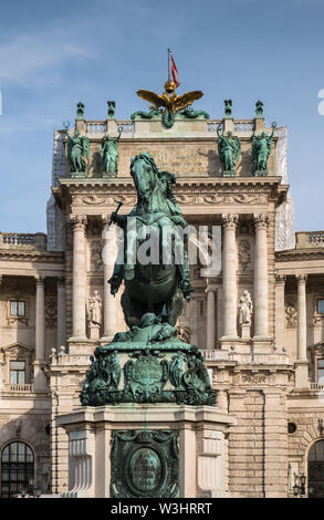 Prince Eugene of Savoy equestrian statue, Heldenplatz (Heroes' square) in front of Hofburg Palace, Vienna, Austria Stock Photo