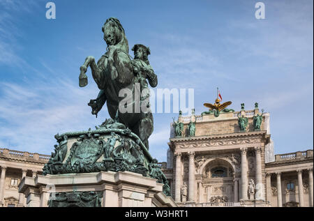 Prince Eugene of Savoy equestrian statue, Heldenplatz (Heroes' square) in front of Hofburg Palace, Vienna, Austria Stock Photo