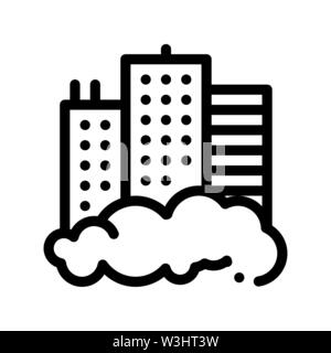 Building Skyscraper And Smog Vector Thin Line Icon Stock Vector