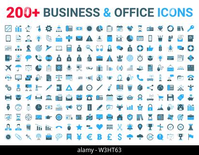 Business, office, finance icons set. Blue and Black Stock Vector