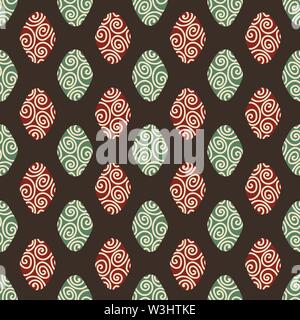 semaless geometric vector pattern with red and green diamond shapes on dark background Stock Vector