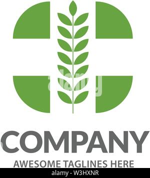 medical cross and herbal leaf. medicine pharmacy logo vector Stock Vector