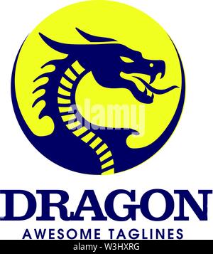 creative circle dragon head logo vector concept Stock Vector