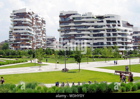 CityLife housing, apartment buildings in the Tre Torri quarter of Milan, Italy, part of a huge urban-redevelopment project, architect Zaha Hadid Stock Photo