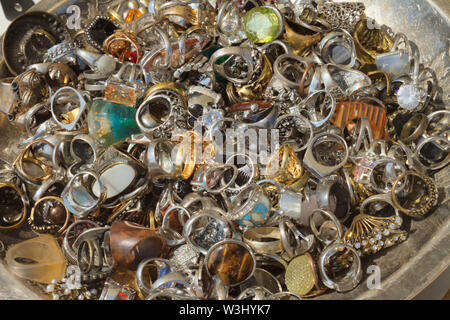 Rings in a dish like treasure. Stock Photo