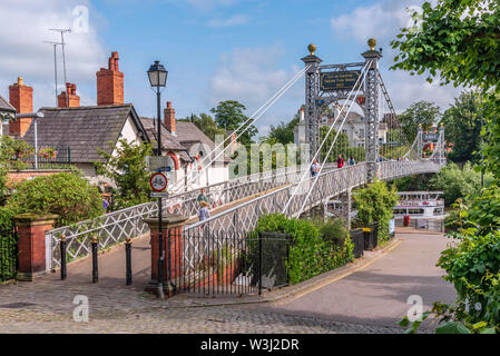 Queens Park suspension bridge over the river Dee at Chester. Stock Photo