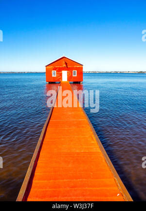 The iconic Crawley Edge Boatshed on the Swan River wrapped in red to commemorate the visit of Manchester United to Perth Western Australia.