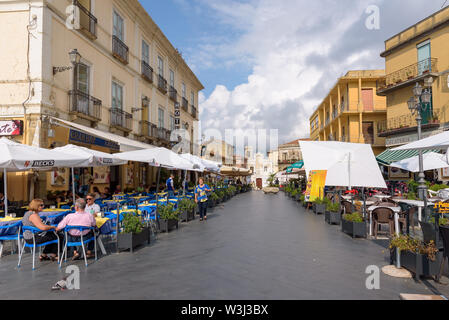 Pizzo, Calabria, Italy - September 10, 2016: Tourists visit restaurants in a picturesque town center of Pizzo in southern Italy Stock Photo