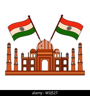 taj mahal indian mosque with flags crossed Stock Vector