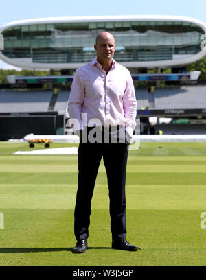 EMBARGOED UNTIL 1200 TUESDAY JULY 16, 2019. Andrew Strauss during a press conference at Lord's where he announced that Lord's Cricket Ground will be turning red for day two of the Specsavers 2nd Ashes Test Match between England and Australia in aid of the Ruth Strauss Foundation. Stock Photo