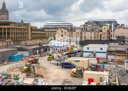 Queen Street Glasgow, construction site during redevelopment work at the Train Station in the city centre, Scotland, UK Stock Photo