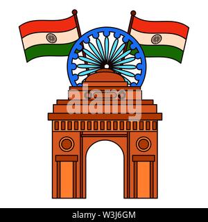 indian flags with ashoka chakra and gate building Stock Vector