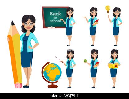 Teachers poses set vector illustration. Cartoon isolated male and ...