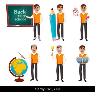 Teachers poses set vector illustration. Cartoon isolated male and ...