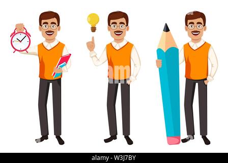Teachers poses set vector illustration. Cartoon isolated male and ...