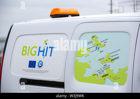 A hydrogen powered vehicle, part of a fleet of council vehicles involved in the Big Hit project which uses renewable energy from a wind turbine and ti Stock Photo