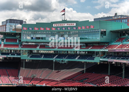 Fenway baseball Park in Boston, Massachusetts, USA in the hours before the game with empty seats ready for the fans on July 12, 2019.