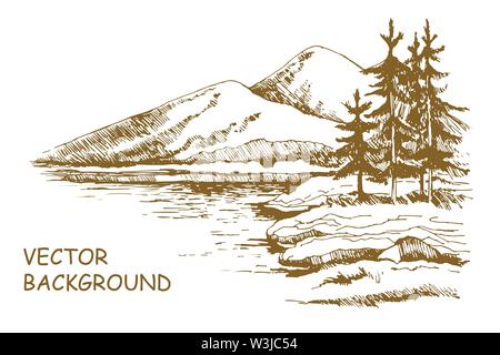 Landscape sketch Alaska background Stock Vector