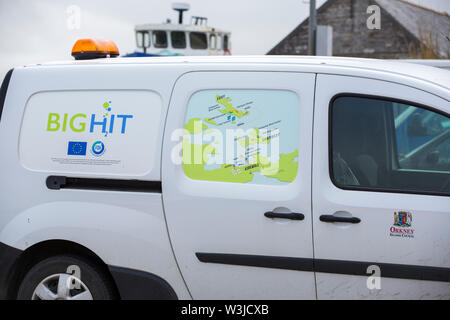 A hydrogen powered vehicle, part of a fleet of council vehicles involved in the Big Hit project which uses renewable energy from a wind turbine and ti Stock Photo