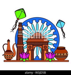 indian gateway and independence day icons Stock Vector