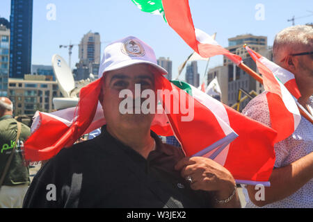 Beirut Lebanon. 16th July 2019. Retired soldiers of the Lebanese   protest against cuts in state pensions and over austerity budget measures being debated by in Parliament as  planned cuts have unleashed a wave of public discontent, which have  targeted pensions, wages, services and social benefits.Credit: amer ghazzal/Alamy Live News