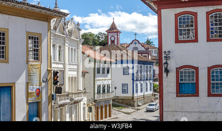 DIAMANTINA , BRAZIL - DECEMBER 30 , 2014 ;Historical tours ; streets of Diamantina with historical buildings. Diamantina , Minas Gerais, Brazil . Stock Photo