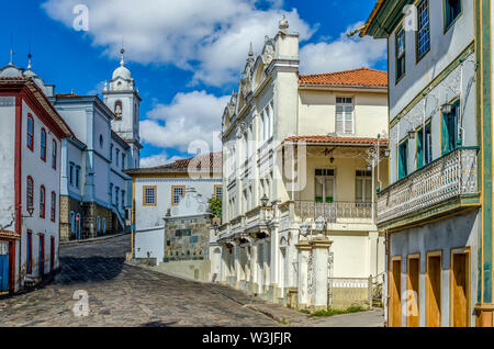 Historical tours ; streets of Diamantina with historical buildings. Diamantina , Minas Gerais, Brazil . Stock Photo