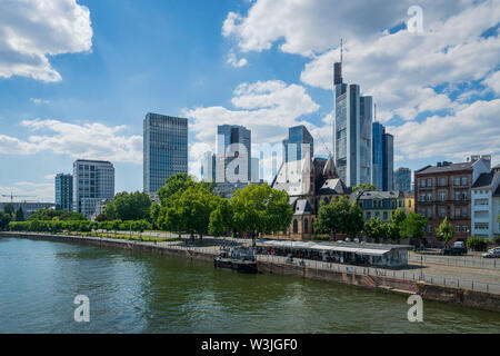 Frankfurt, Germany - July 2019:  city skyline and the river of Frankfurt am Main Stock Photo