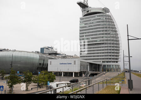 The conference center at Atlantic Hotel Sail City and the Klimahaus museum in Bremerhaven, Germany. Stock Photo