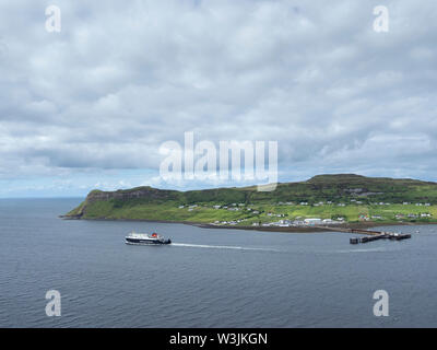 Caledonian MacBrayne car ferry MV Hebrides departing Uig ferry terminal on the Isle of Skye, Scotland Stock Photo