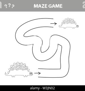 Funny maze for children. Help the dino to find friend. Kids games Stock Vector