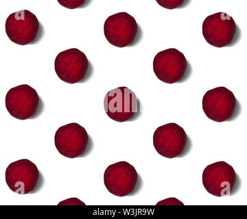 Pattern beetroot slices isolated on white. Texture background. Composition of fresh organic vegetables Stock Photo