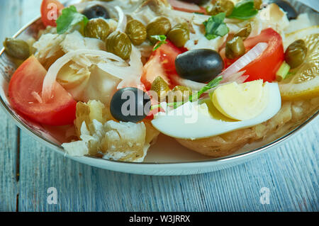 Portuguese Cod Fish Salad - Bacalhau com Grao close up Stock Photo