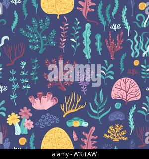 Seamless pattern with seaweeds and corals Stock Vector