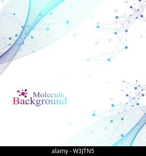 Big Genomic Data Visualization. DNA helix, DNA strand, DNA Test. Molecule or atom, neurons. Abstract structure for Science or medical background Stock Vector