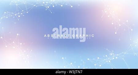 Expansion of life. Colorful explosion background with connected line and dots, wave flow. Visualization Quantum technology. Abstract graphic Stock Vector