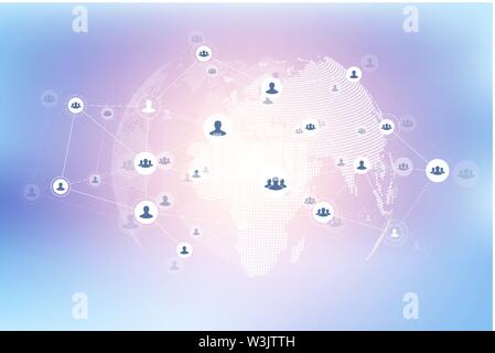 Social media network and marketing concept on World Map background. Worldwide finance background. Global business concept and internet technology Stock Vector