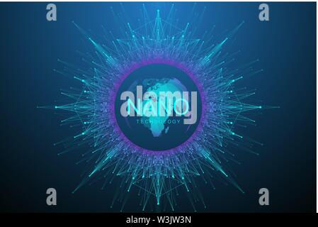 Nano technologies abstract background. Cyber technology concept. Artificial Intelligence, virtual reality, bionics, robotics, global network Stock Vector