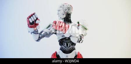Robot boxer in rack stand, 3d rendering Stock Photo