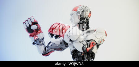 Robot boxer in rack stand, 3d rendering Stock Photo