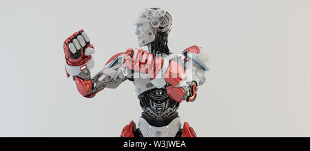 Robot boxer in rack stand, 3d rendering Stock Photo