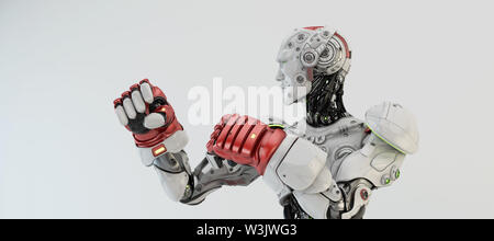 Robot boxer in rack stand, 3d rendering Stock Photo