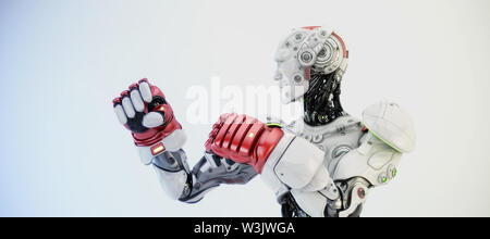 Robot boxer in rack stand, 3d rendering Stock Photo