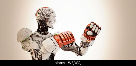 Robot boxer in rack stand, 3d rendering Stock Photo